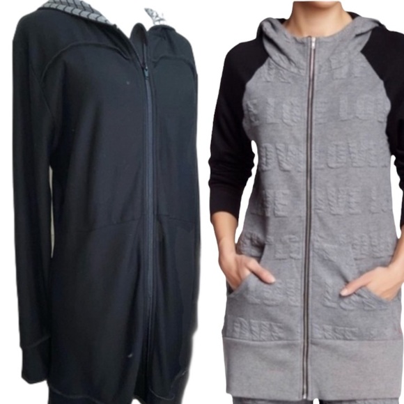 Pink Lotus Longline Zipper Front Jacket Hooded Exposed Seam Sz L - Picture 1 of 17